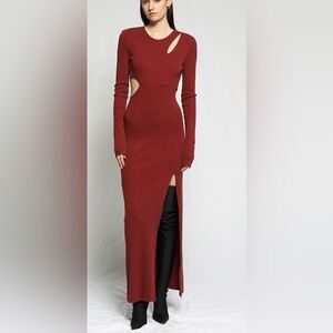 THE RANGE NYC x Intermix mass ribbed carved maxi dress NWT berry